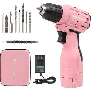 Cordless Drill Set, Brushless Power Drill Kit Variable Speed in Pink